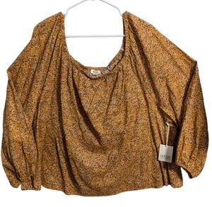 A.N.A A New Approach Peasant Style Top 3X Floral Brown Boho  W-218